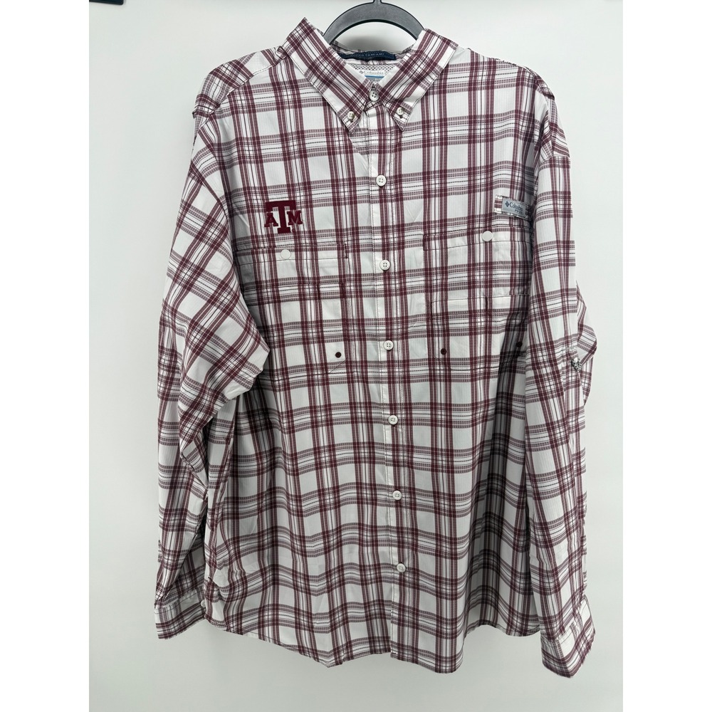 Columbia PFG Texas A&M Super Tamiami Plaid Fishing Shirt XL XM0176-629 NWT